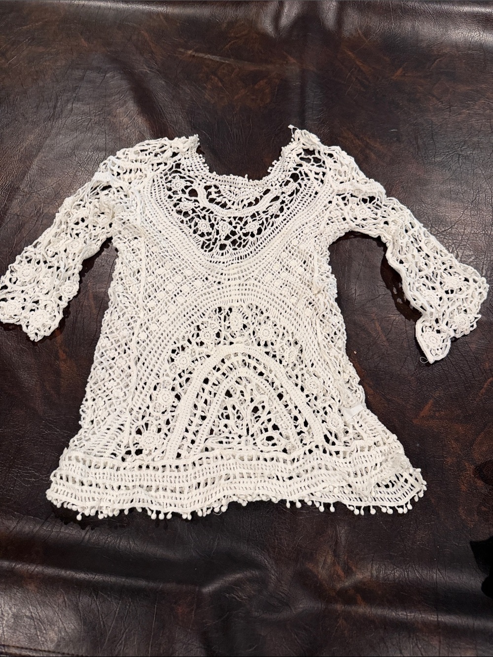 Source Unknown White Crochet Lace Beach Cover-Up Top